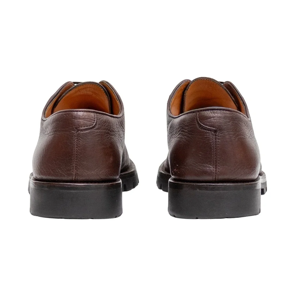 Salvatore Ferragamo Mens Brown Pebbled Leather Lug Sole Derby Shoes 10 D Italy